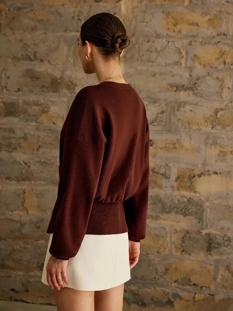 Women's Deep V Neck Long Sleeve Slim Top - by The Nichole Collection