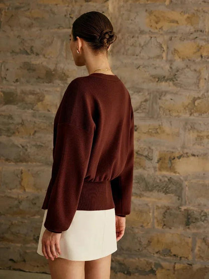 Women's Deep V Neck Long Sleeve Slim Top - by The Nichole Collection