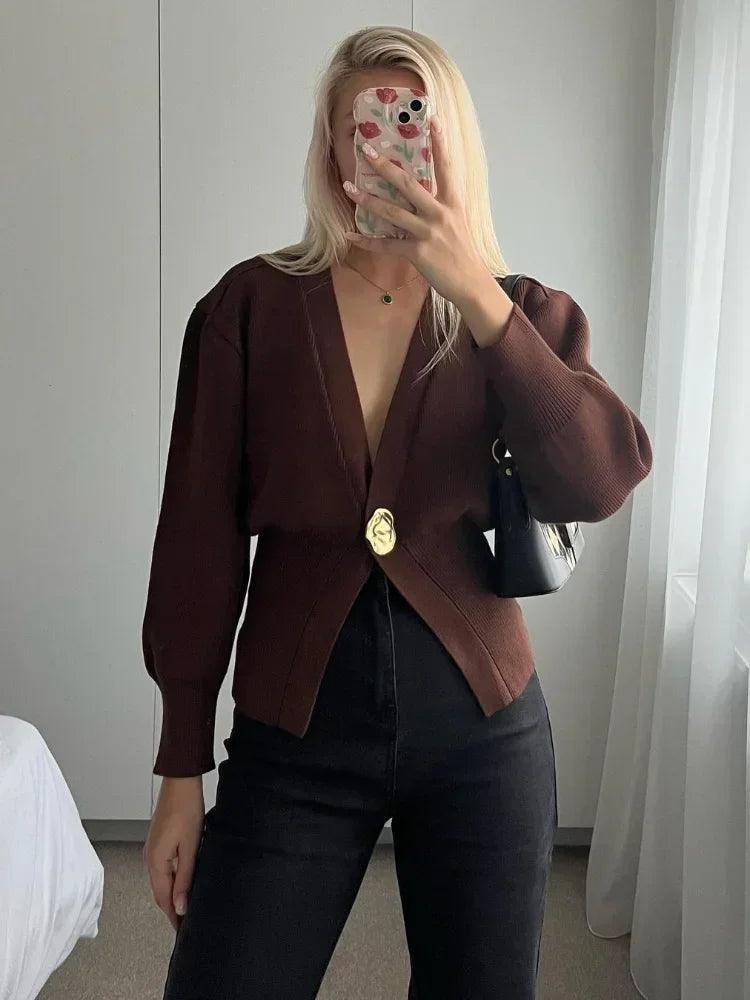 Women's Deep V Neck Long Sleeve Slim Top - by The Nichole Collection