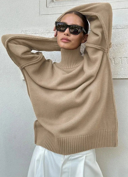 Women's Knitted Loose Fit Turtleneck Sweater