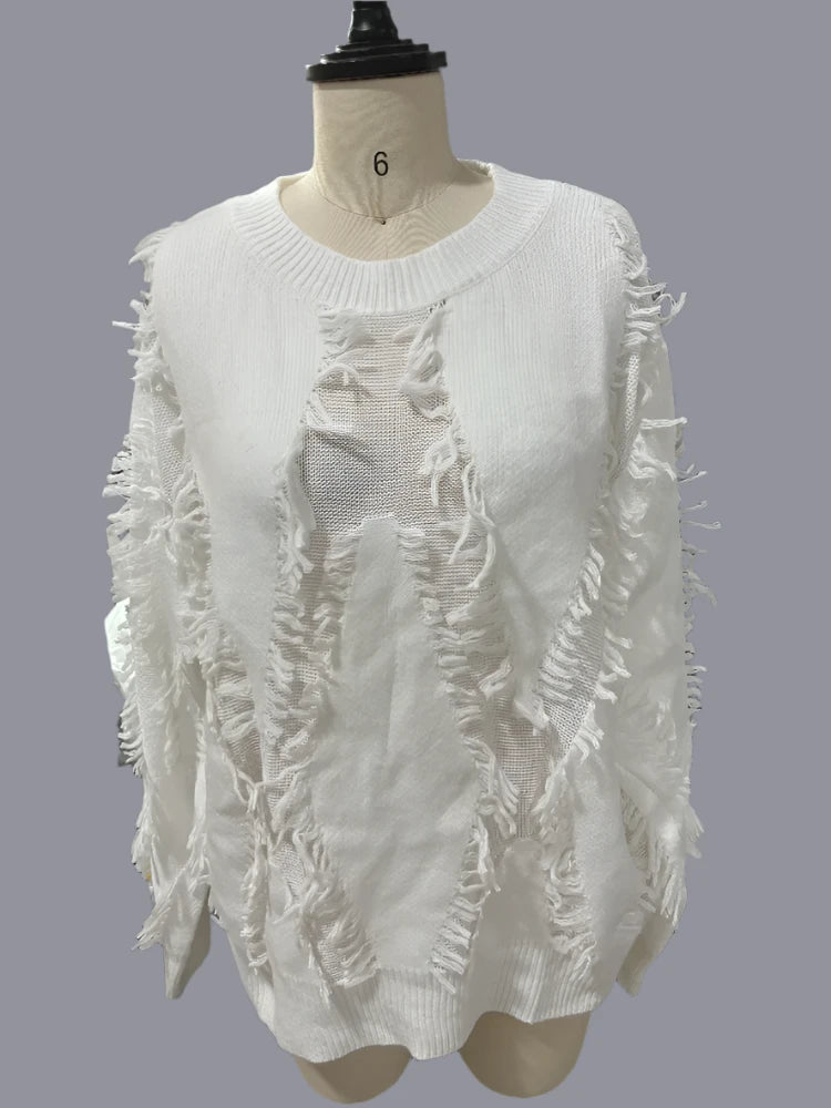 Women's  Loose Pullover Tassel Sweater