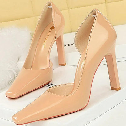 Nude patent leather block heel best sale