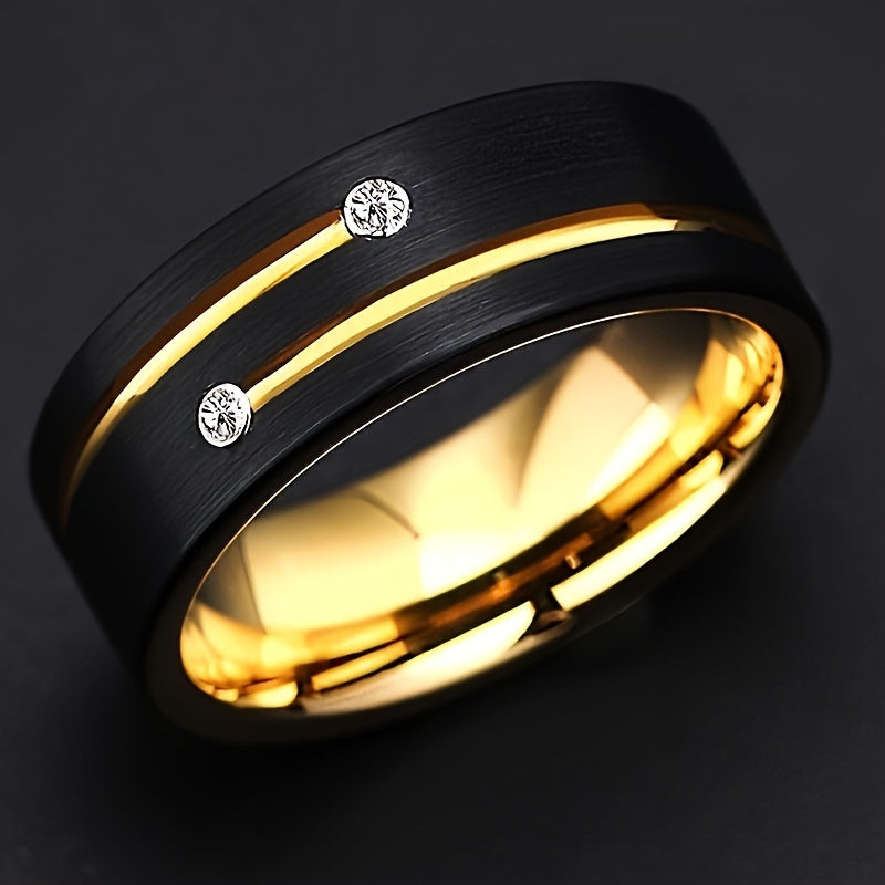 Vintage-Inspired Wide Band Black & Gold Stainless Steel Ring – Unisex Statement Piece - by The Nichole Collection