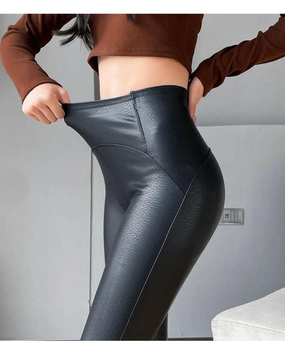 Ankle-Length Vegan Leather Leggings - Leggins by The Nichole Collection