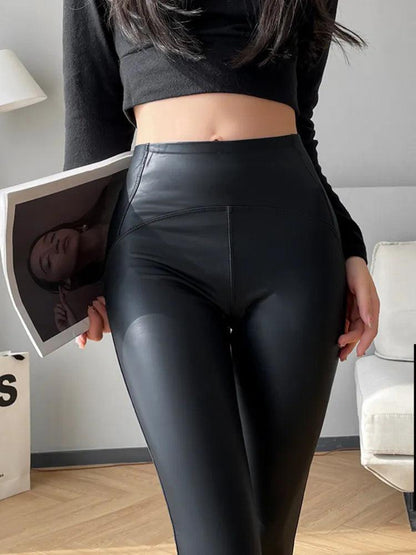 Ankle-Length Vegan Leather Leggings - Leggins by The Nichole Collection