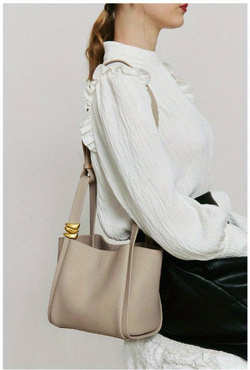 Soft Genuine Leather Hook Bucket Crossbody Tote