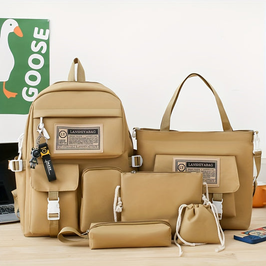 5-Piece Solid Color Bag Set – Tote, Backpack, Crossbody & More