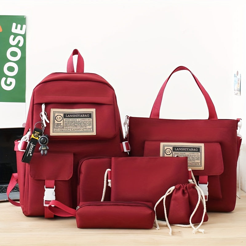 5-Piece Solid Color Bag Set – Tote, Backpack, Crossbody & More