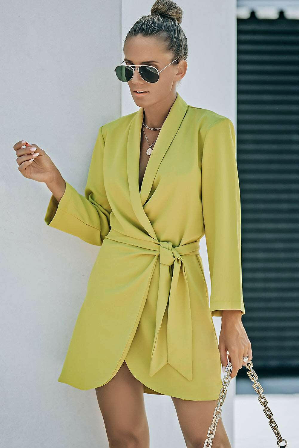 Belted Shawl Collar Blazer Dress 