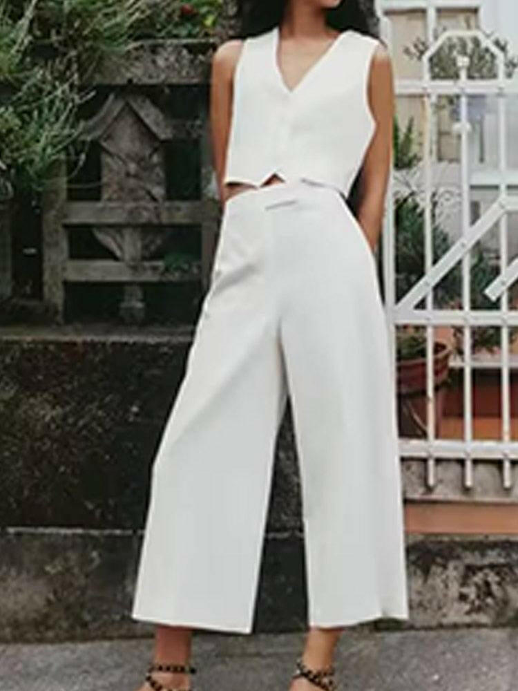 Women's 2 Piece Vest and Wide Leg Pants Set - 2 Piece Suits by The Nichole Collection