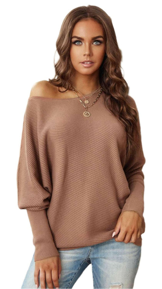 Boat Neck Flare Sleeve Knit Pullover - tops by The Nichole Collection