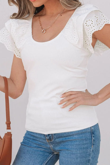 The Nichole Collection Boho-Inspired White Flutter Sleeve Top