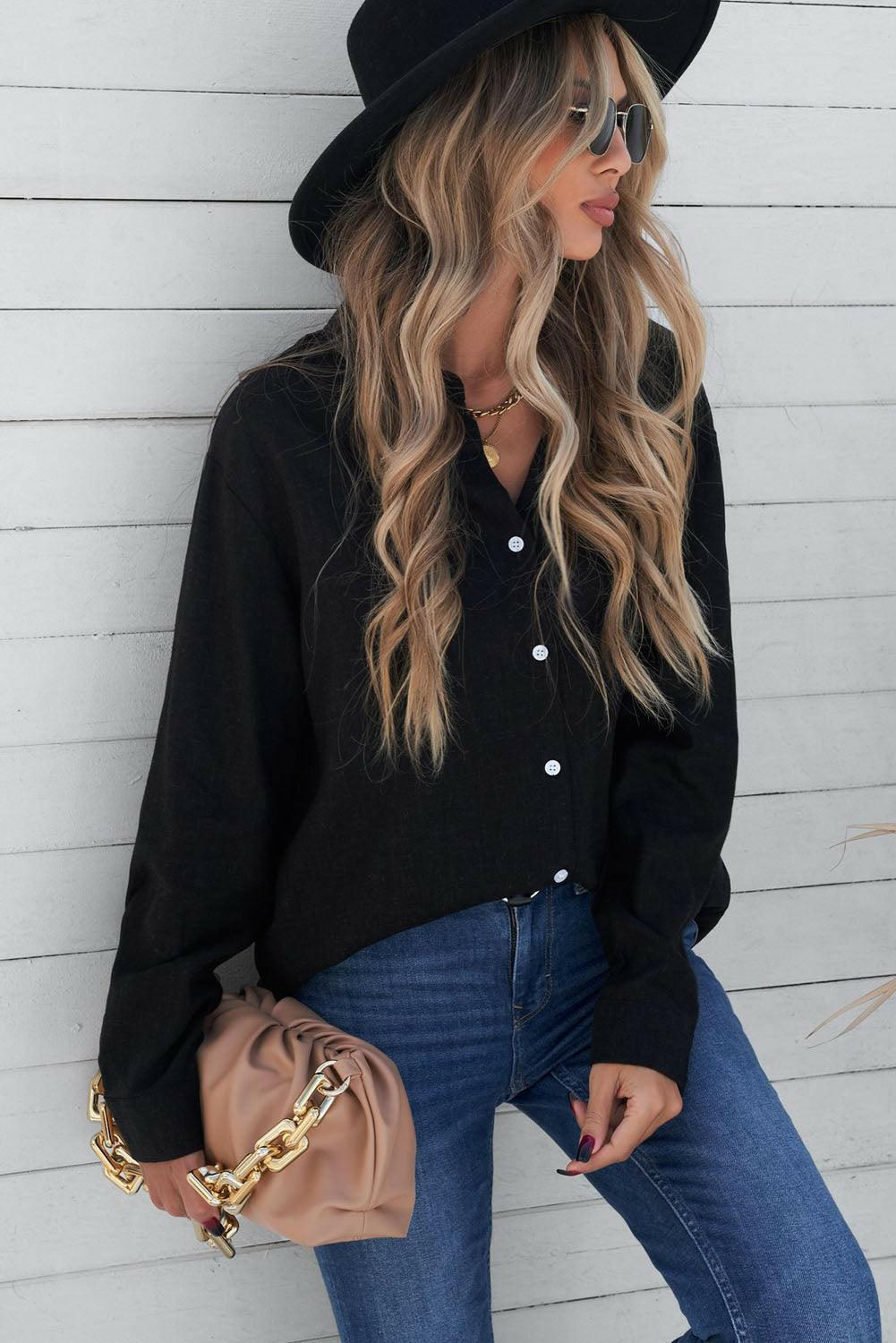 Full Size Button Down Long Sleeve Shirt 