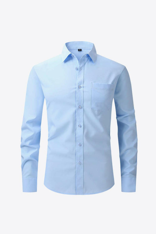 Classic Long Sleeve Collared Shirt with Pocket - Men's Shirts by The Nichole Collection