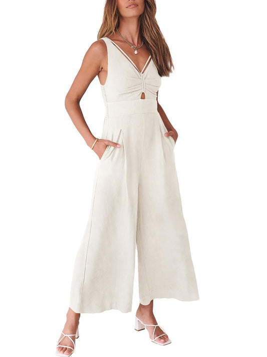 The Nichole Collection Coastal Cool Linen Cropped Jumpsuit