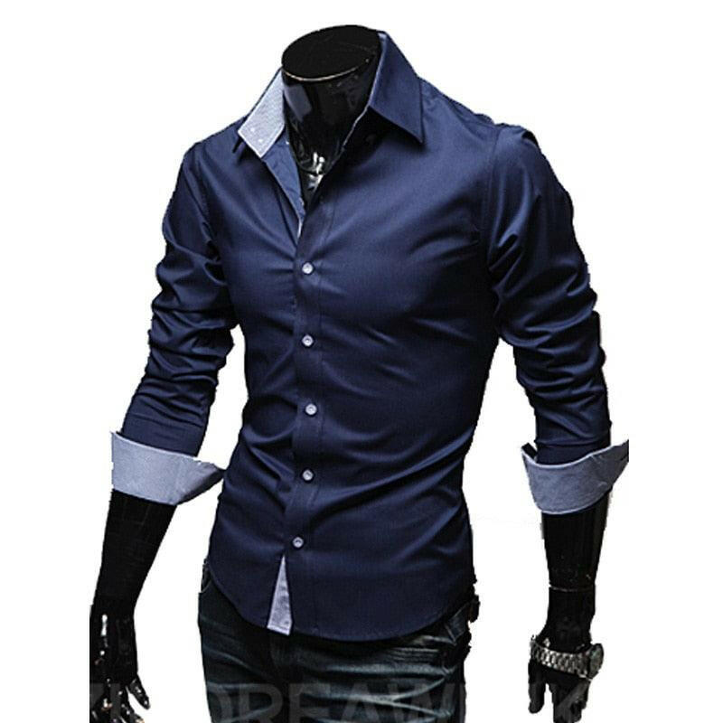 Single Breasted Mens Slim Fit Dress Shirt 