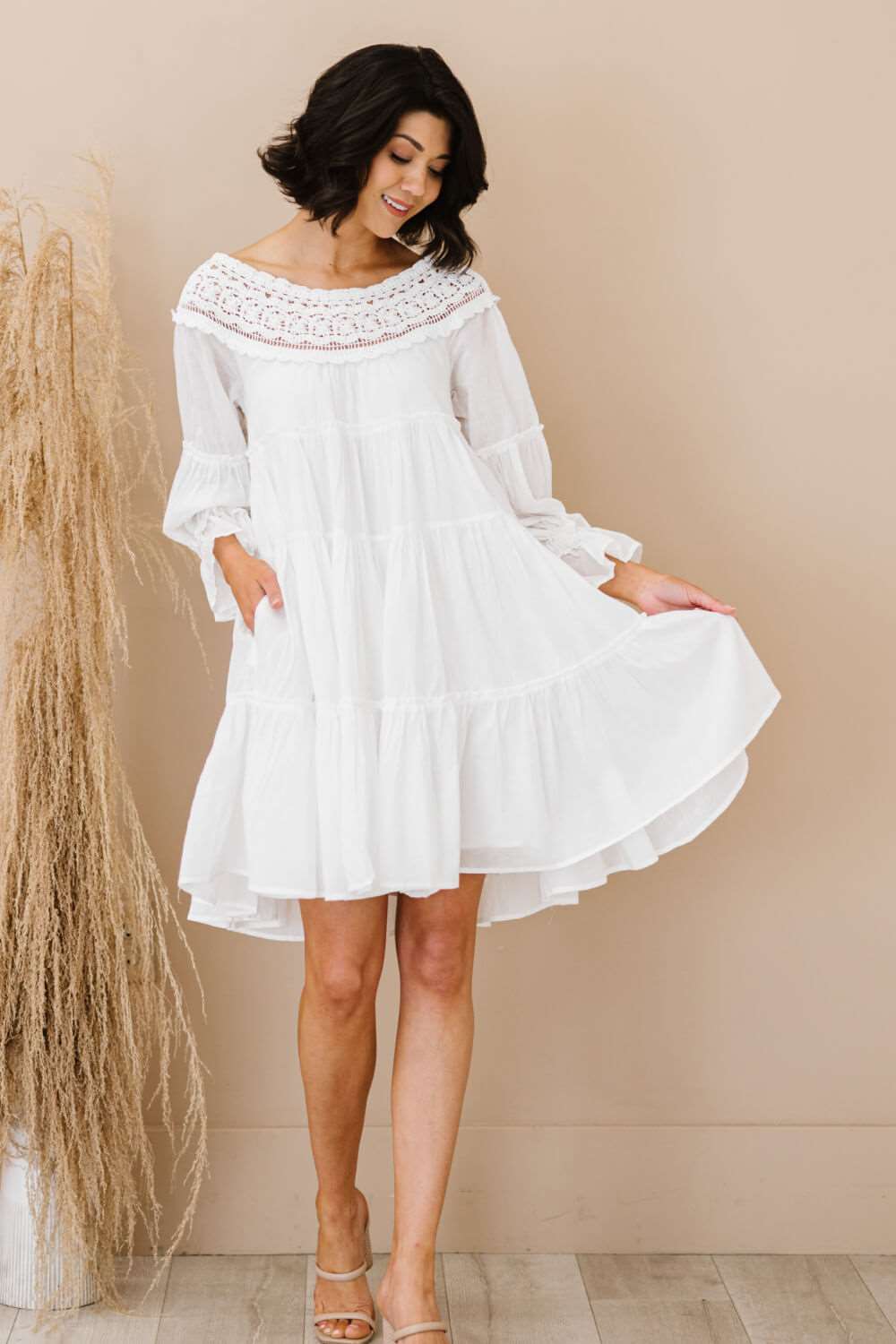 Cotton Tiered Crochet Trim Dress 