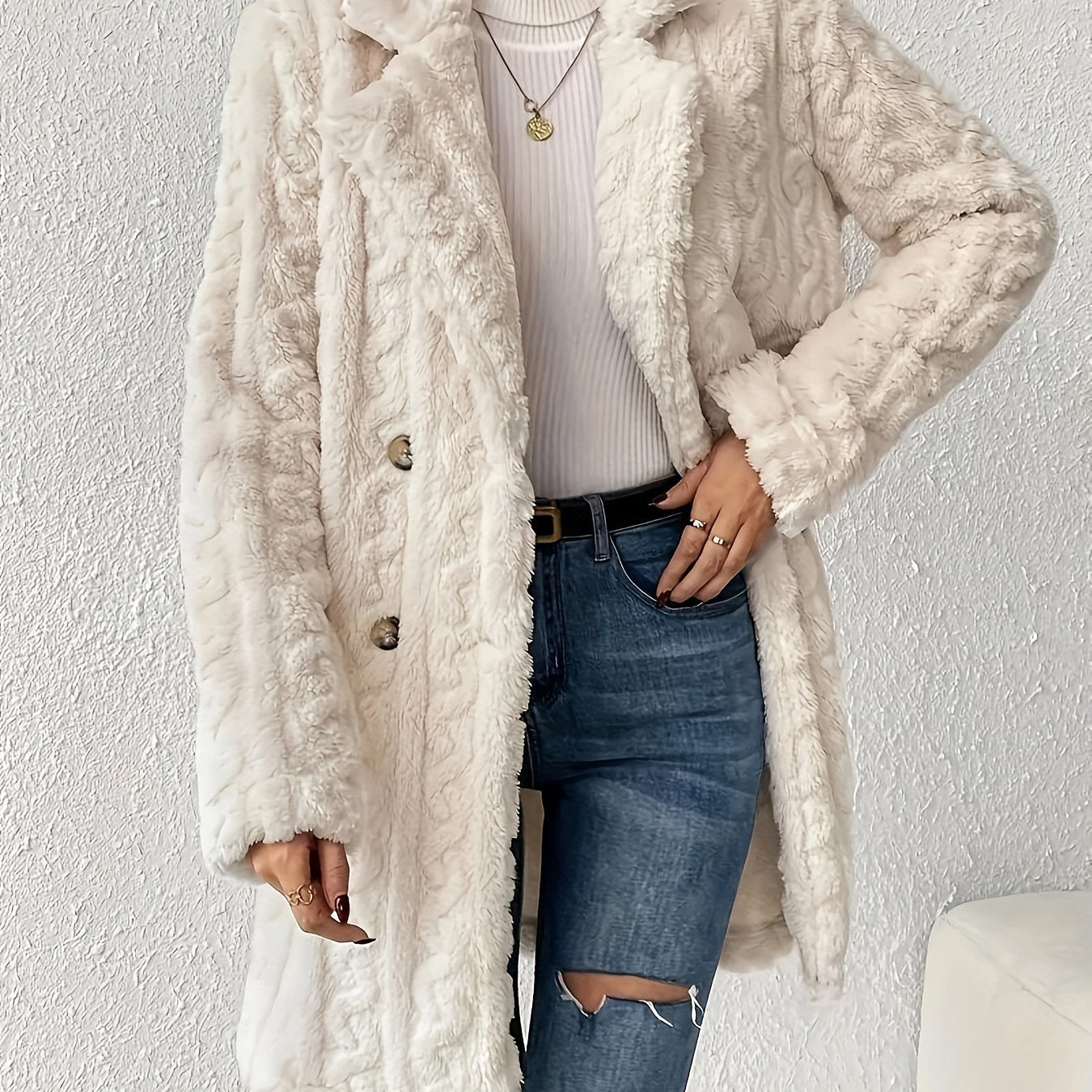 Women’s Double Breasted Lapel Jacket - Stylish, Soft, and Fluffy