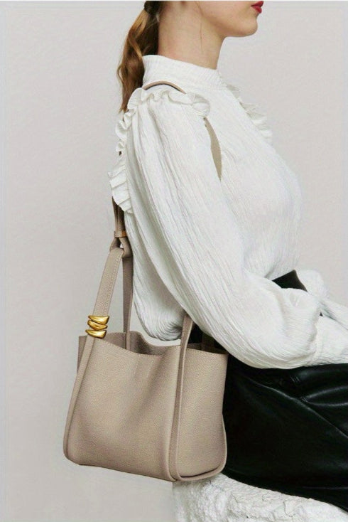 Soft Genuine Leather Hook Bucket Crossbody Tote