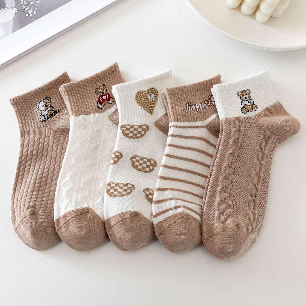 5 Pairs Polyester Cotton Breathable Short Socks 