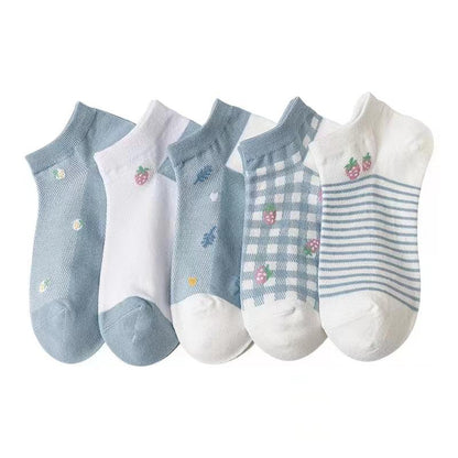 5 Pairs Polyester Cotton Breathable Short Socks 