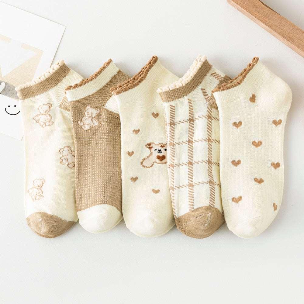 5 Pairs Polyester Cotton Breathable Short Socks 