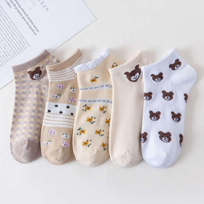 5 Pairs Polyester Cotton Breathable Short Socks 