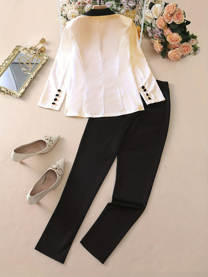 Two-Piece Casual Blazer and Straight Leg Pants Set (Apricot) - by The Nichole Collection