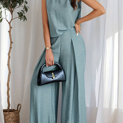 Celeste Luxe Sleeveless Top & Wide-Leg Trousers Set