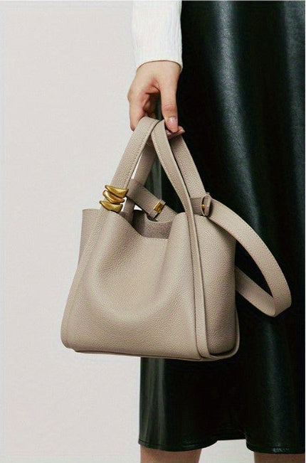 Soft Genuine Leather Hook Bucket Crossbody Tote