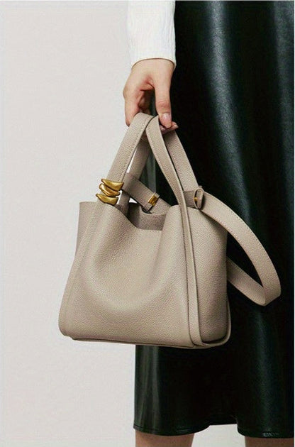 Soft Genuine Leather Hook Bucket Crossbody Tote
