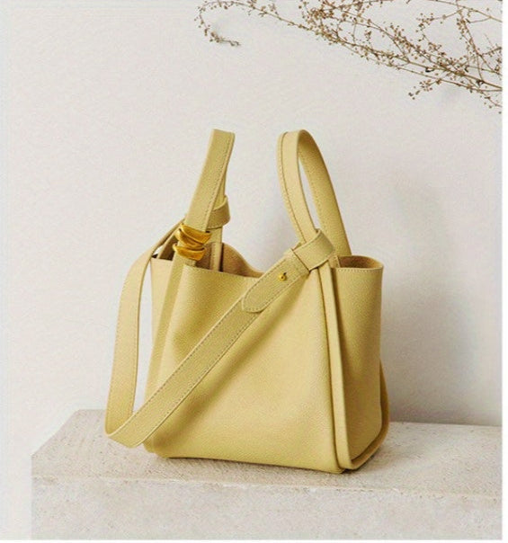 Soft Genuine Leather Hook Bucket Crossbody Tote