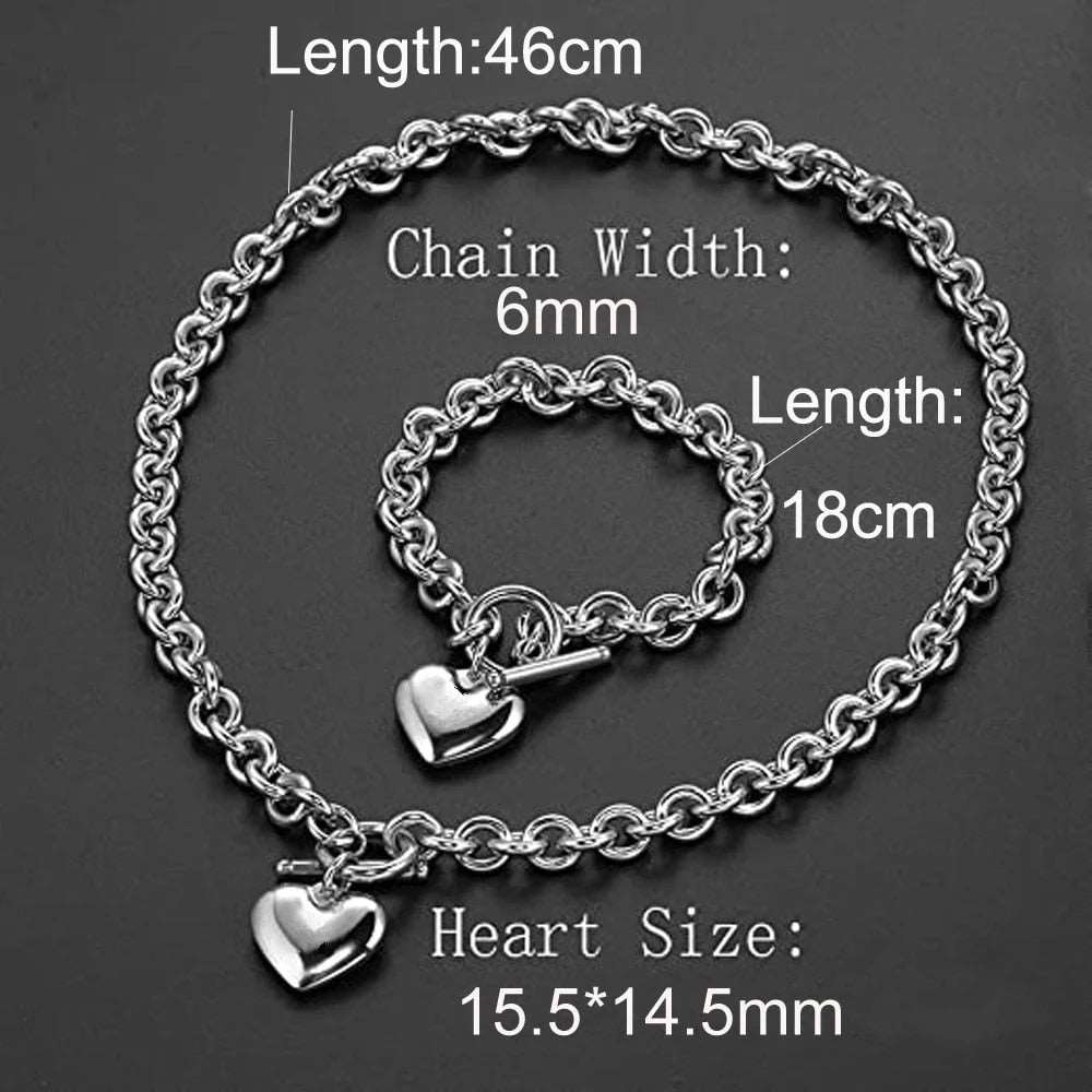 Heart Necklace and Bracelet Set 