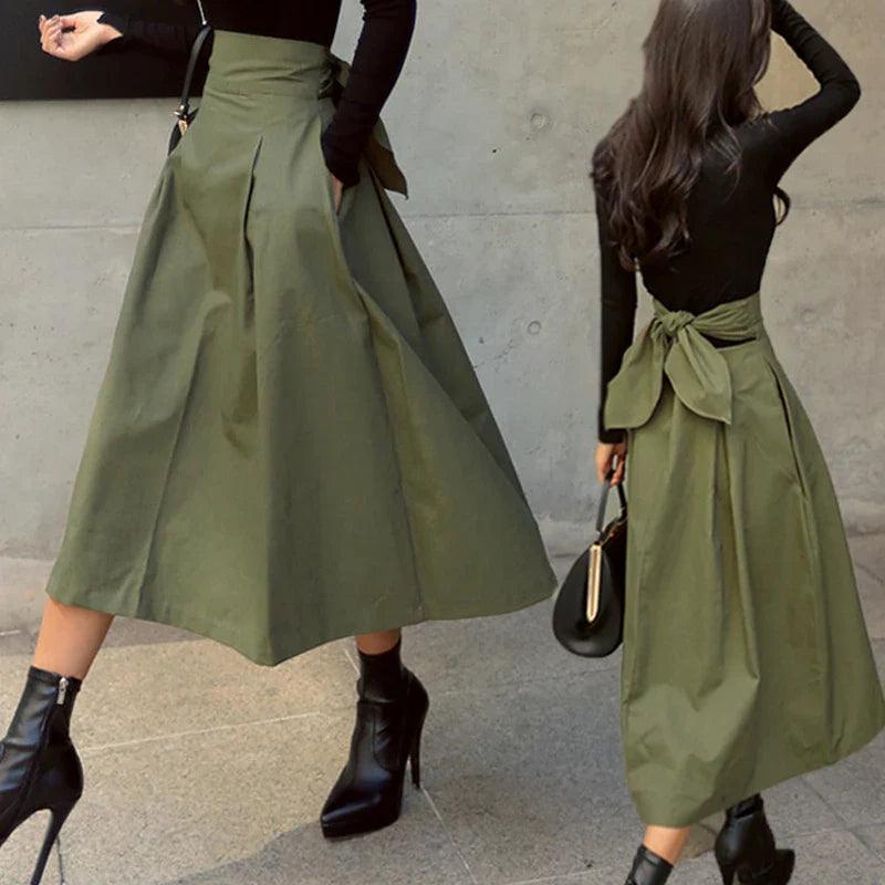 Sophisticated High-Waist Bow Accent Fitted Skirt - Skirts by The Nichole Collection