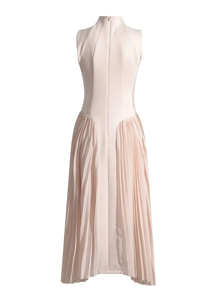 Elegant High Waist Slimming Pleated Dress