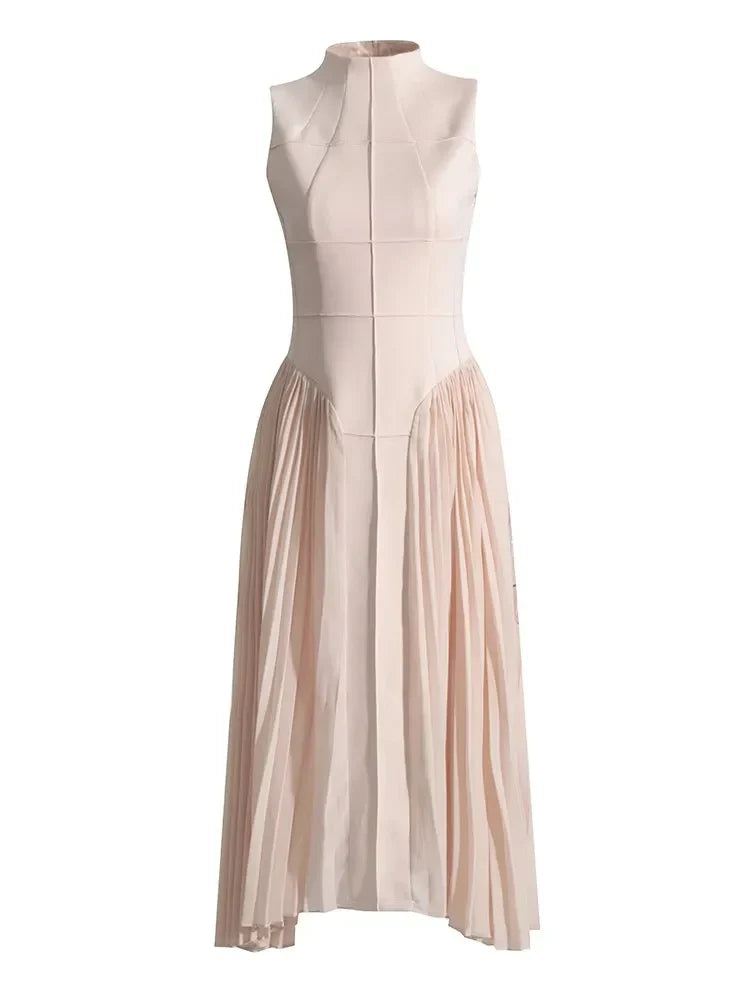 Elegant High Waist Slimming Pleated Dress