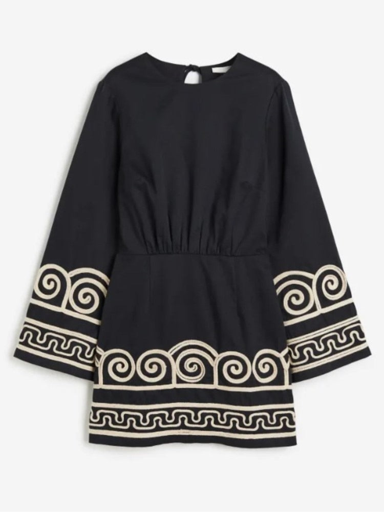 Embroidered Long Sleeve Spliced Dress | On sale |