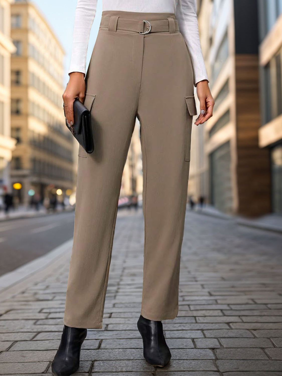 Essential High Waist Straight Pants in Polyester