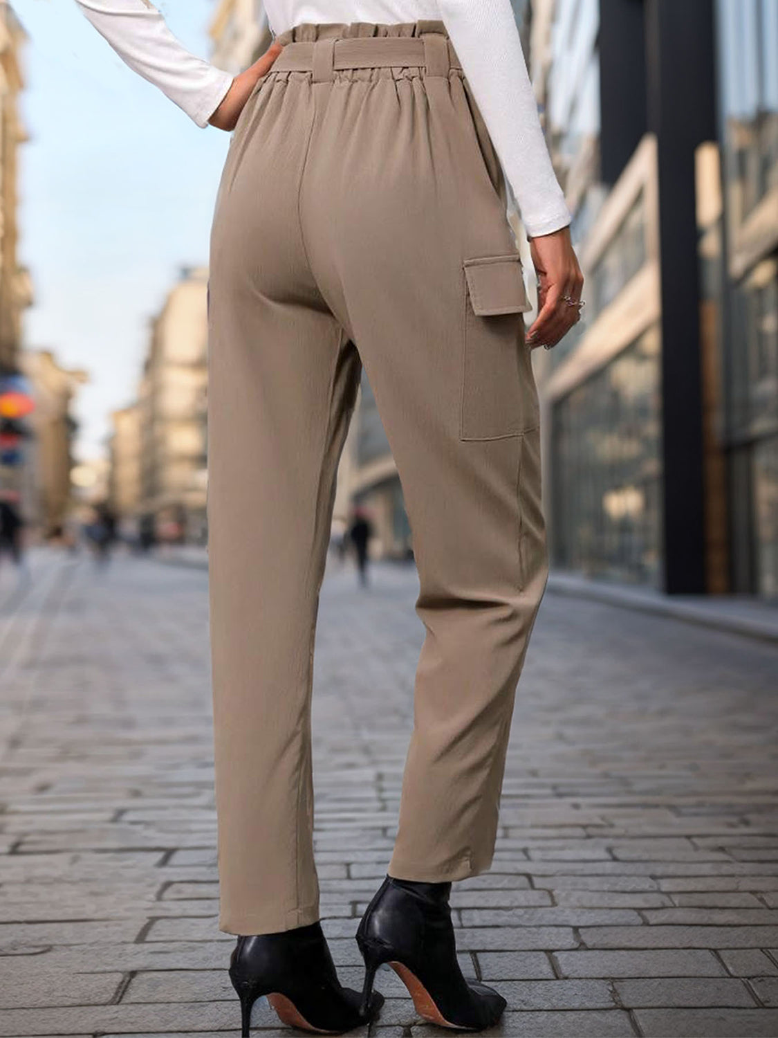 Essential High Waist Straight Pants in Polyester