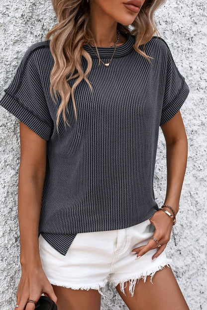 Classic Short Sleeve Striped Tee with Round Neckline - by The Nichole Collection