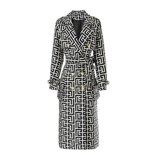 Geometric Pattern Long Trench Coat in Cotton Blend - Coats by The Nichole Collection