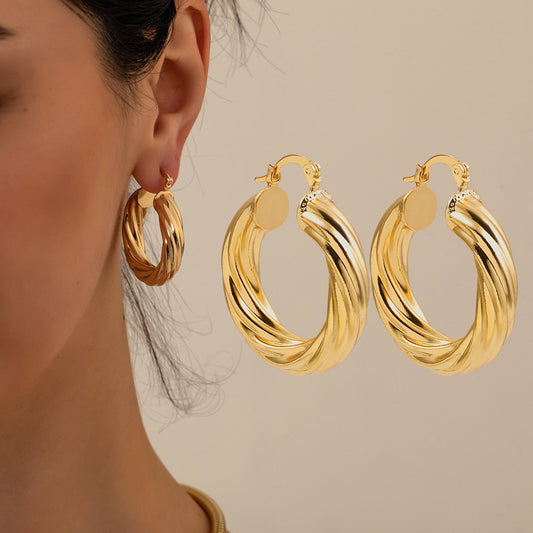 Geometric Twisted Thick Hoop Earrings | On sale |