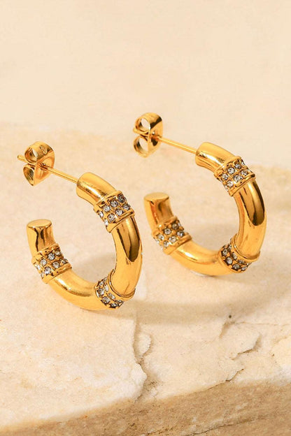 Gold Plated Rhinestone C-Hoop Earrings 