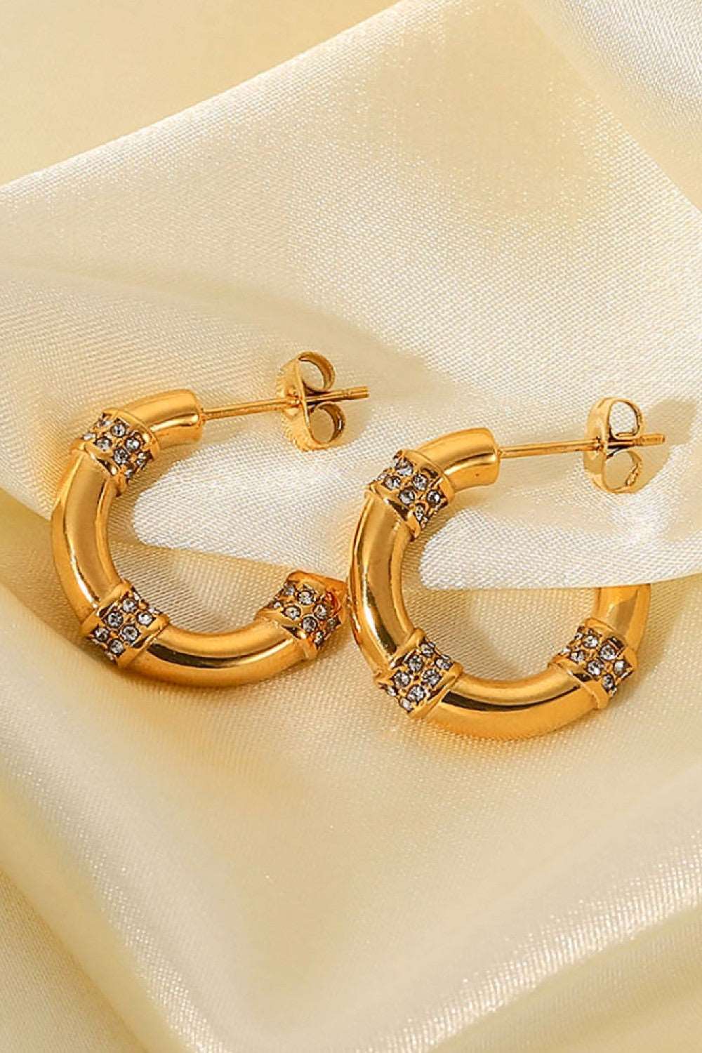 Gold Plated Rhinestone C-Hoop Earrings 