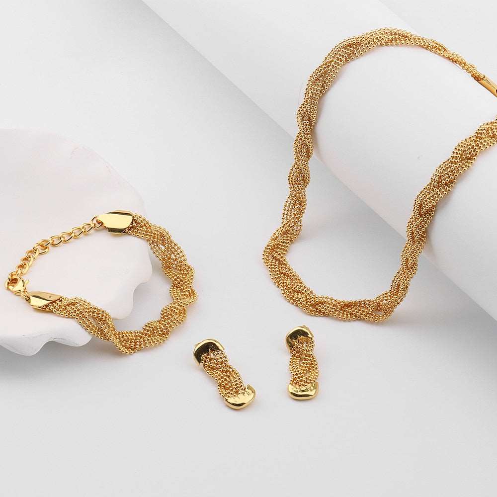 Gold Tres' Bracelet, Necklace and Earrings 