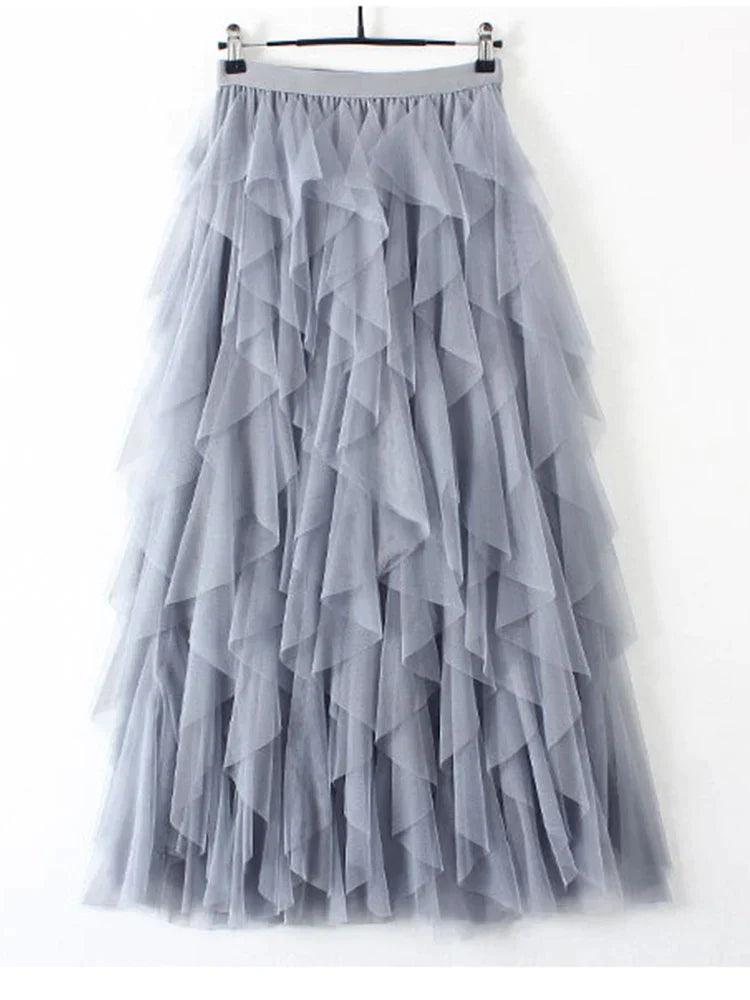 High Waist Pleated Mesh Skirt - Versatile Elegance