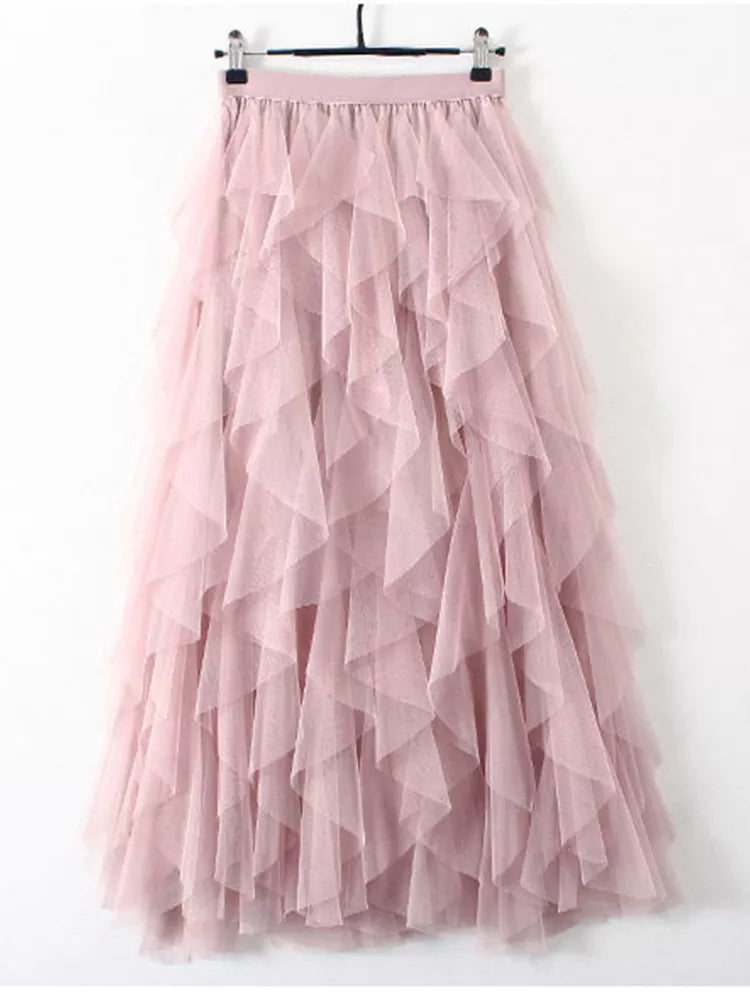 High Waist Pleated Mesh Skirt - Versatile Elegance