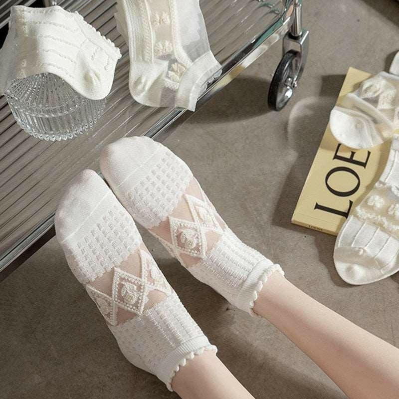 5 Pairs Summer Short Women&#39;s  White Socks