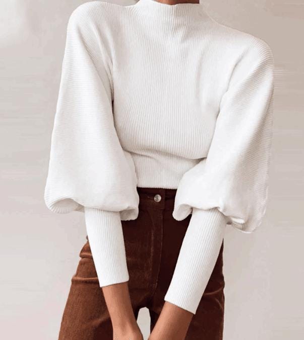 French Style Cozy Puff Sleeve Fall Knit Sweater S