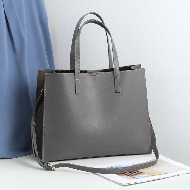 Classic Leather Handbag with Timeless Design and Spacious Interior Pewter